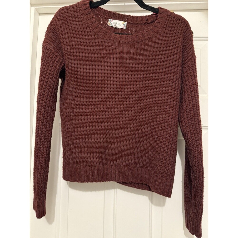 Pink Rose Sweater Women's S Burgundy Purple Pullover Round Neck Knit NWT